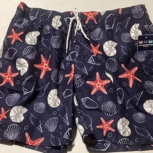 Charleston Navy Starfish Print Men's Swim Trunks